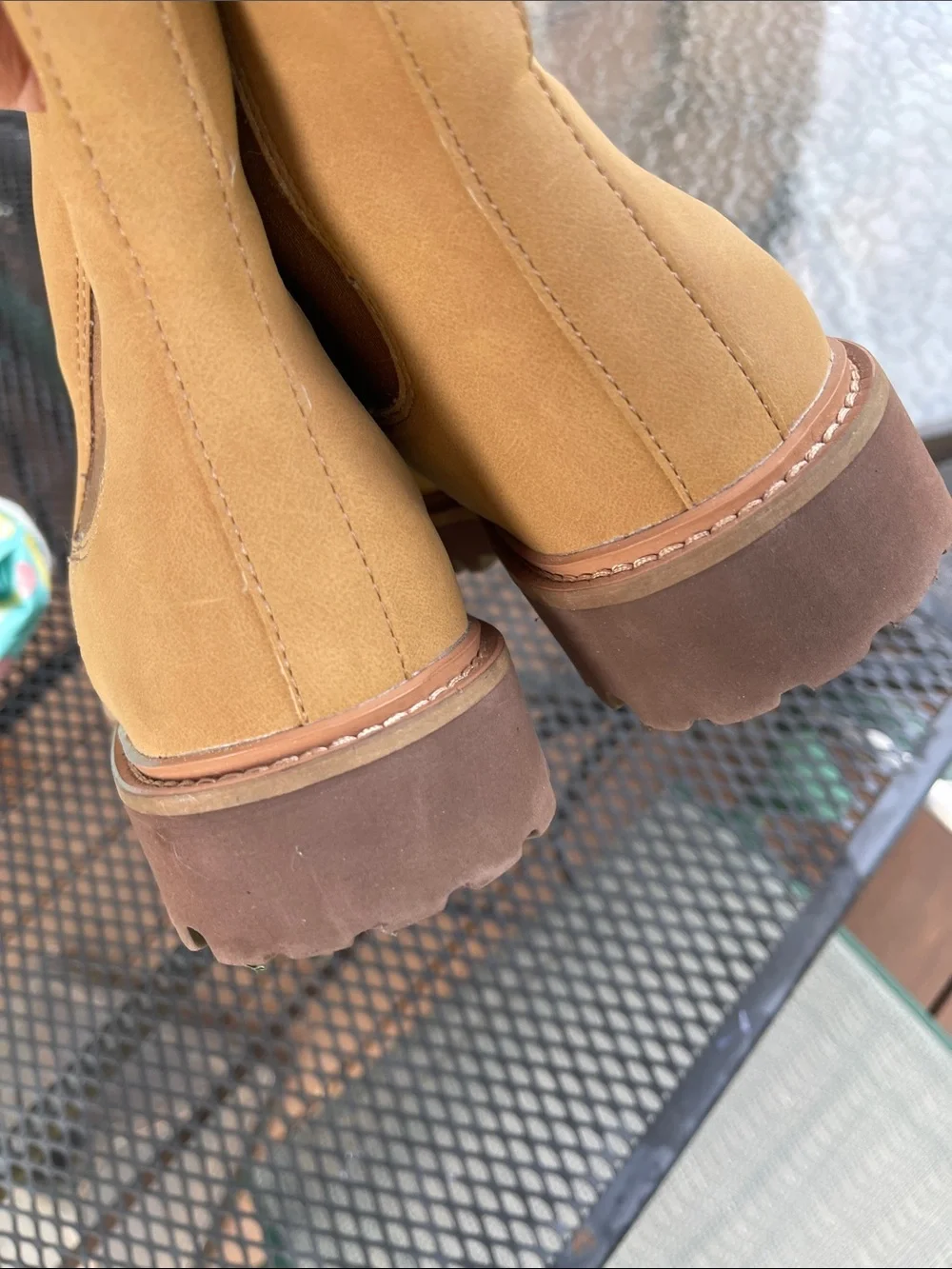 J. Crew Tan Chelsea Ankle Boots with Shearling Collar, faux leather